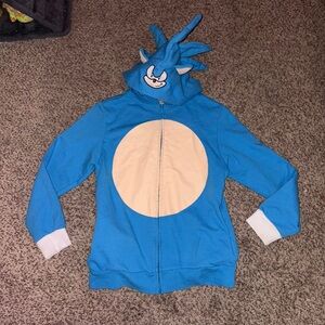 Blue Y2K Sonic the Hedgehog hoodie 3D spiked hood with ears zip up
